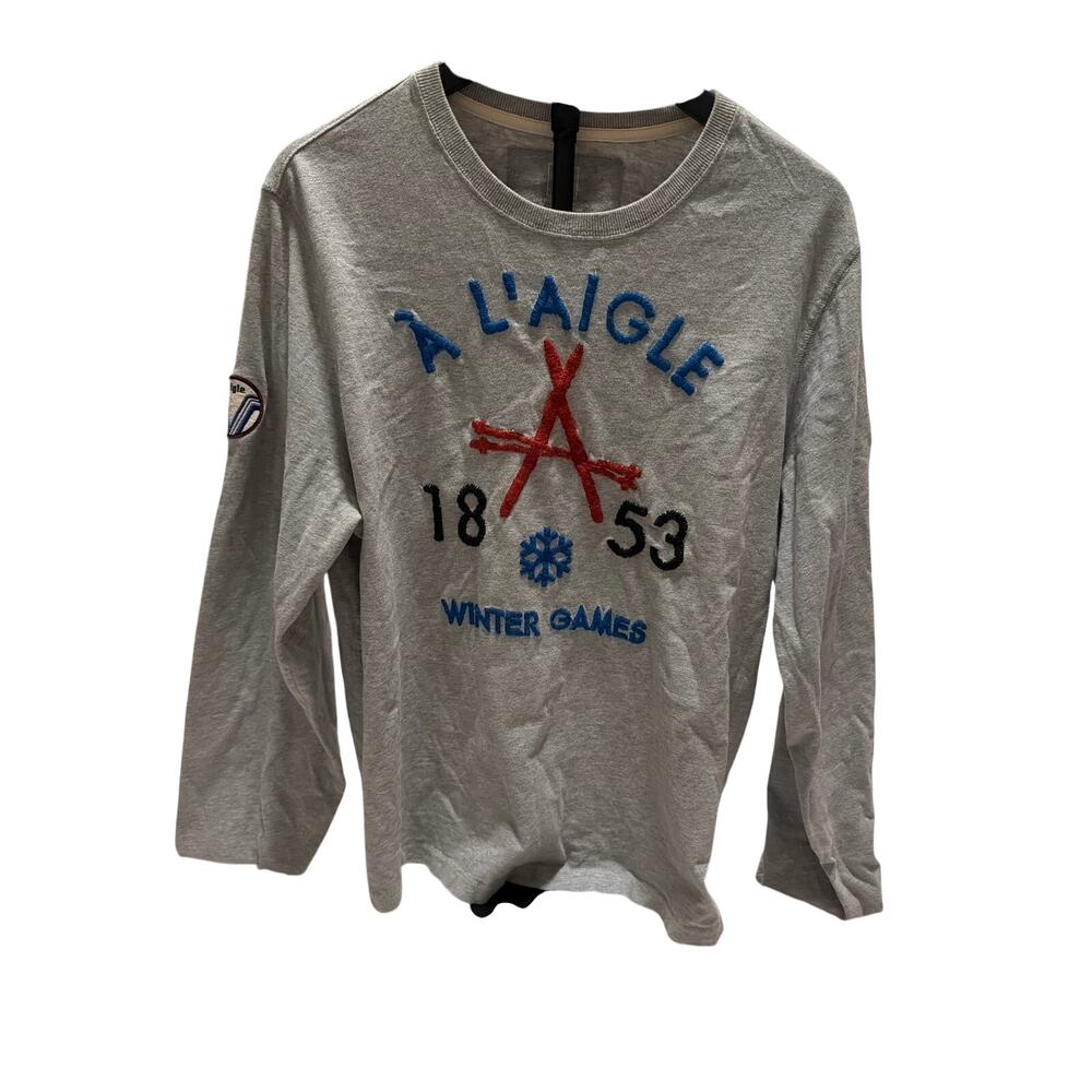 Aigle Men’s Gray Retro Winter Games Long Sleeve Pull Over Size XL Patch